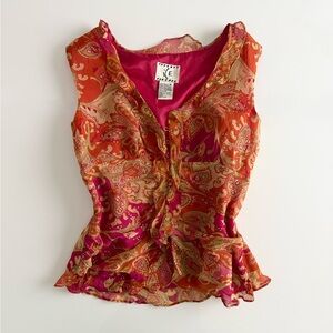 Ice 100% silk paisley print ruffle blouse
